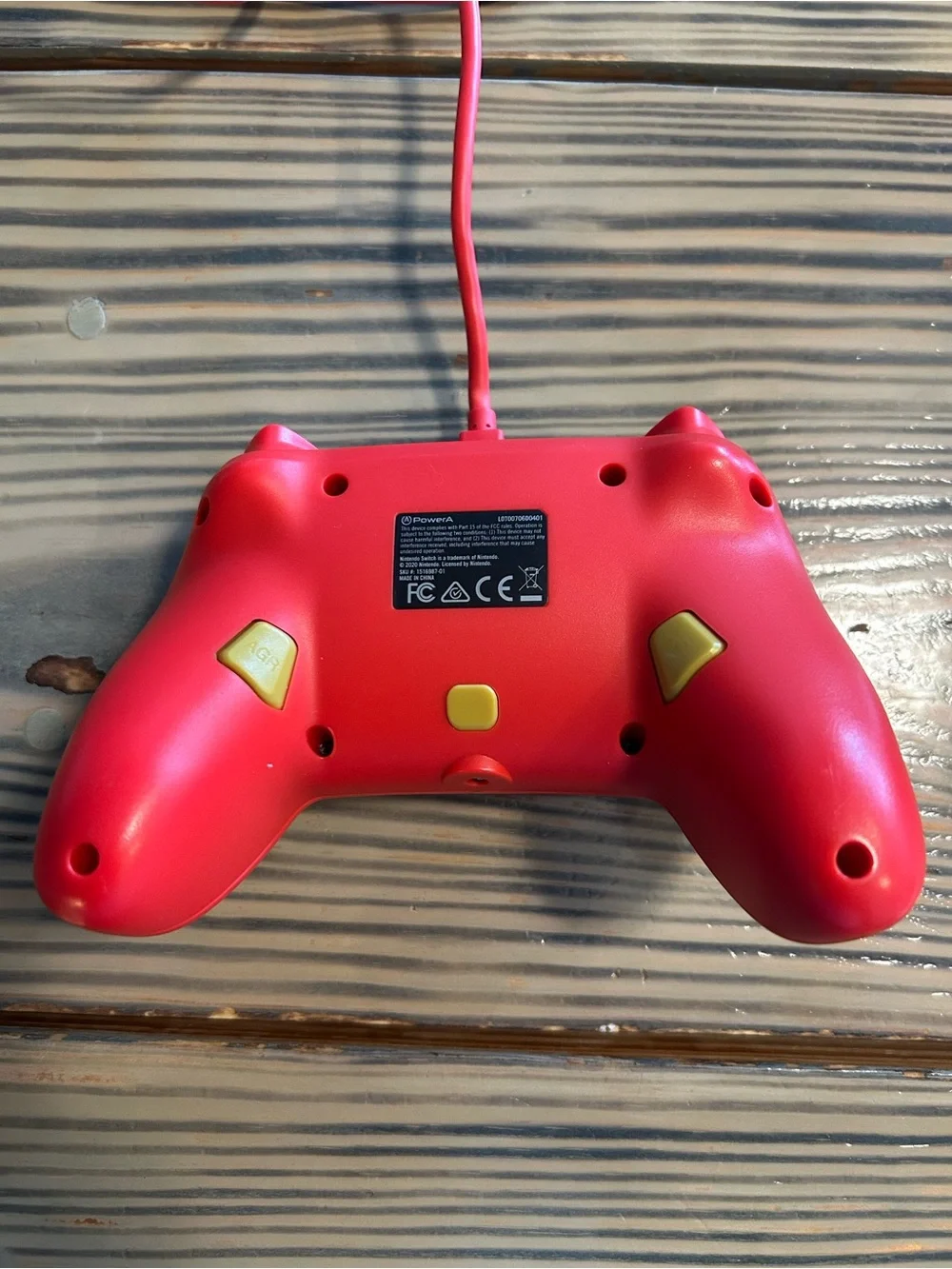 Red and Gold Wired Gaming Controller with Icon Accents